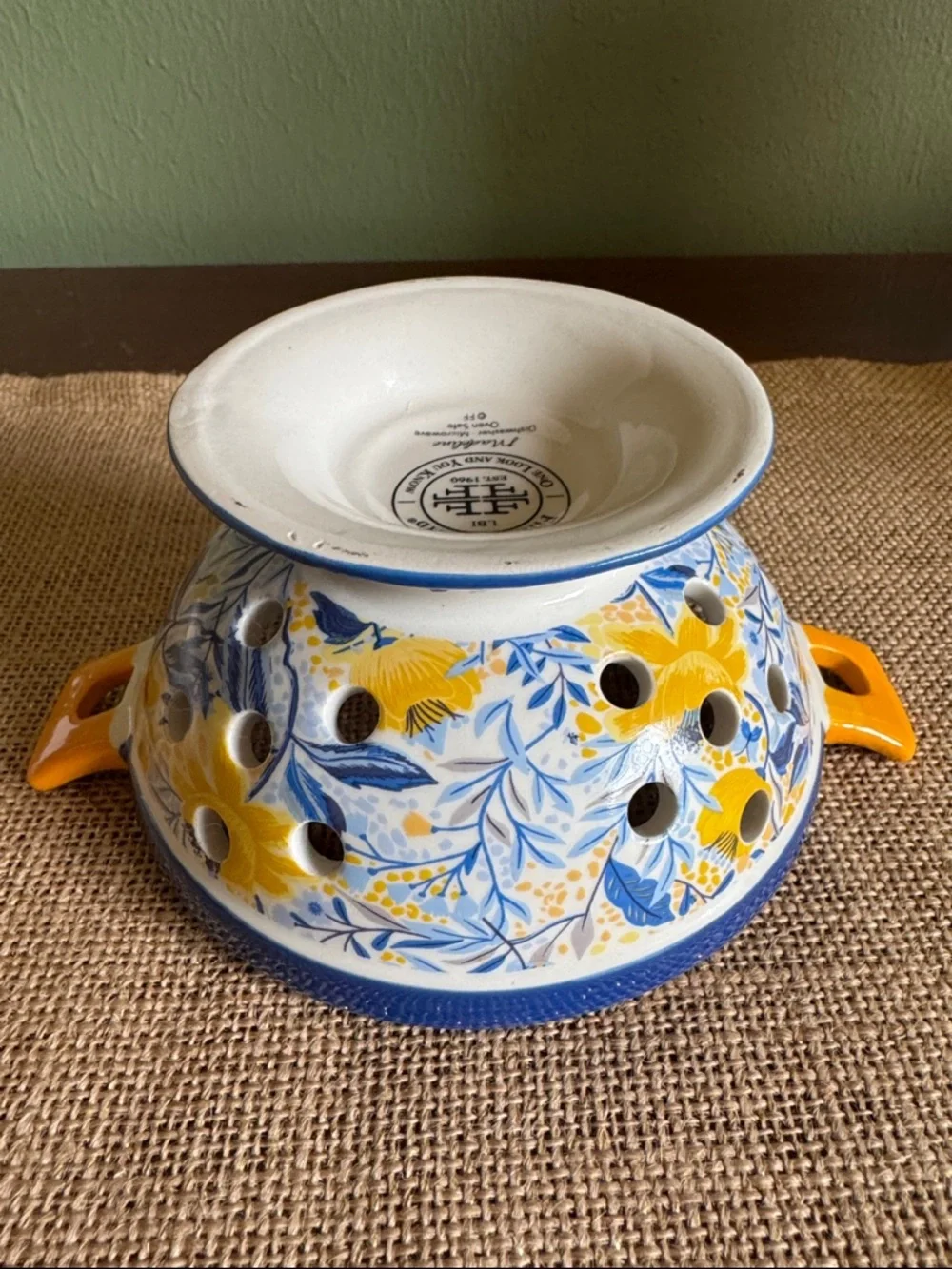Fitz & Floyd Madeline Ceramic Small Colander Berry Strainer Floral